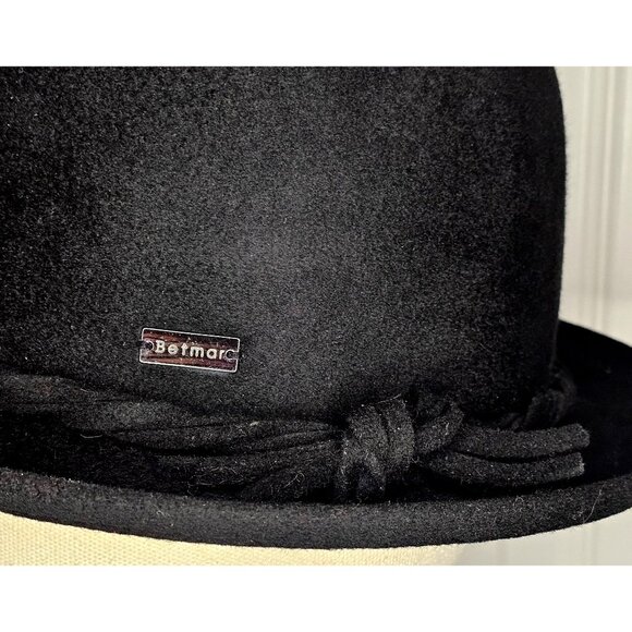 Betmar 100% Wool Felt Black Fedora Hat Womens Brim Bucket Winter Fall New York - Picture 2 of 9
